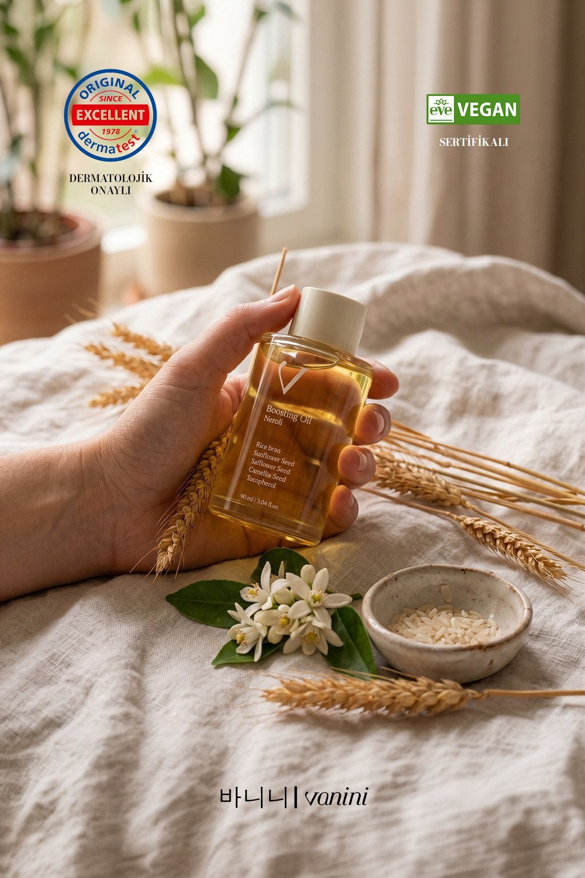 VANINI Korean Boosting Oil 100 ml | Vegan Yüz & Vücut Bakım Yağı | Pirinç Kepeği Yağı | Hassas Ciltler İçin - ürün görseli 4 | Cilt Bakım Ürünü / Skincare